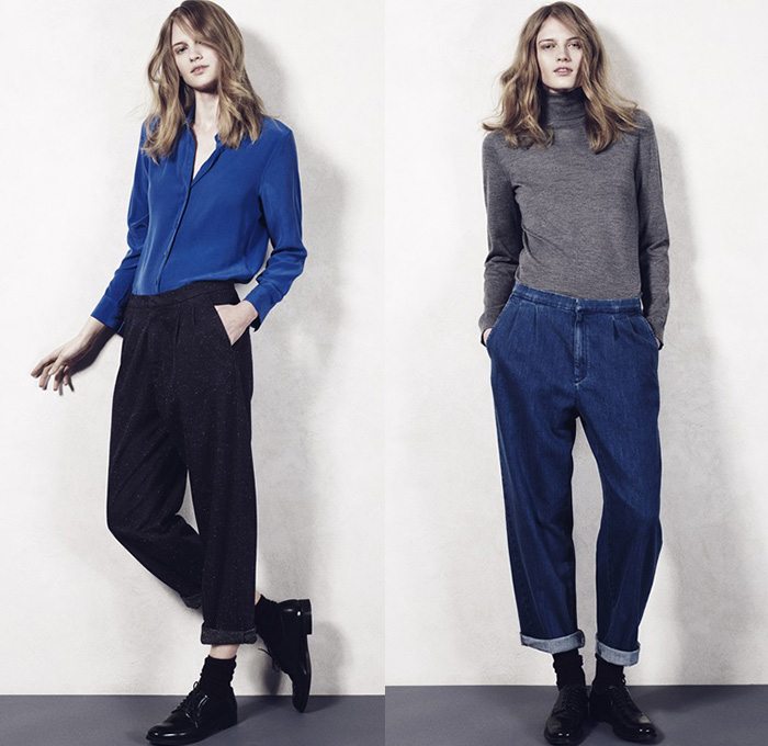 The Seafarer New York 2015-2016 Fall Autumn Winter Womens Lookbook Presentation - Denim Jeans Bell Bottom 1970s Seventies Flare Tuxedo Stripe Knit Sweater Sailor Pants Trousers Rock Hippie Bohemian Boho Chic Blouse Long Sleeve Jumper Pullover Stains Paint Loafers Slouchy Tapered Turtleneck