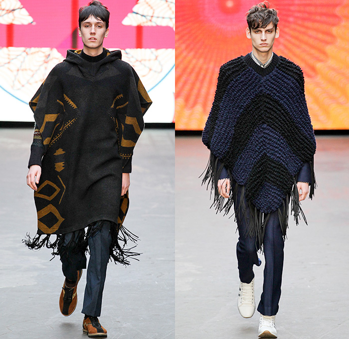 Topman Design 2015-2016 Fall Autumn Winter Mens Runway Catwalk Looks - London Collections: Men British Fashion Council UK United Kingdom - Denim Jeans 1970s Seventies Tartan Plaid Furry Oversized Coat Jumpsuit Patchwork Turtleneck Pinstripe Stars Psychedelic Rock Hippie Outerwear Blazer Parka Hoodie Onesie Jumpsuit Aviator Suit Coveralls Bombay City Rollers Bowling Shoes Mod Ombre Bell Bottom Flare Evel Knievel