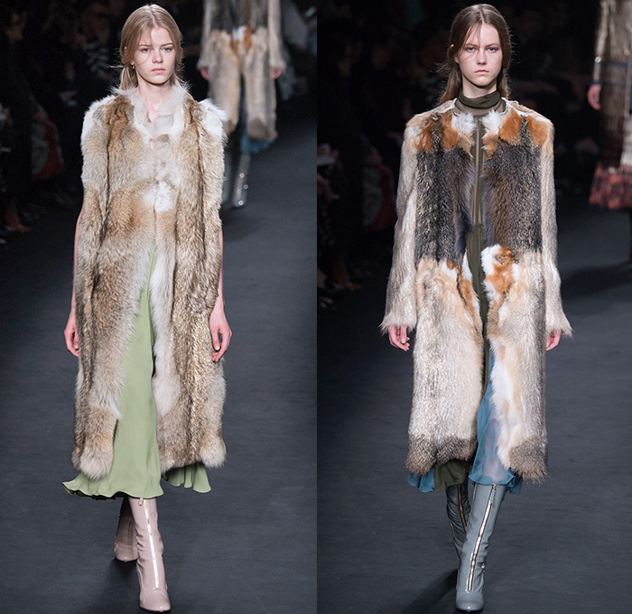 Valentino 2015-2016 Fall Autumn Winter Womens Runway Catwalk Looks - Mode à Paris Fashion Week Mode Féminin France - Eveningwear Gowns Sheer Chiffon Lace Ruffles Tapestry Fringes Geometric Racing Checks Embroidery Maxi Dress Furry Outerwear Coat Leather Chunky Knit Sweater Jumper Ornamental Decorative Art Adornments Sequins Stripes Botanical Jungle Animals Dragon Derek Zoolander Hansel McDonald