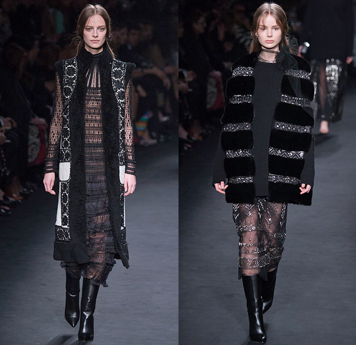 Valentino 2015-2016 Fall Autumn Winter Womens Runway Catwalk Looks - Mode à Paris Fashion Week Mode Féminin France - Eveningwear Gowns Sheer Chiffon Lace Ruffles Tapestry Fringes Geometric Racing Checks Embroidery Maxi Dress Furry Outerwear Coat Leather Chunky Knit Sweater Jumper Ornamental Decorative Art Adornments Sequins Stripes Botanical Jungle Animals Dragon Derek Zoolander Hansel McDonald