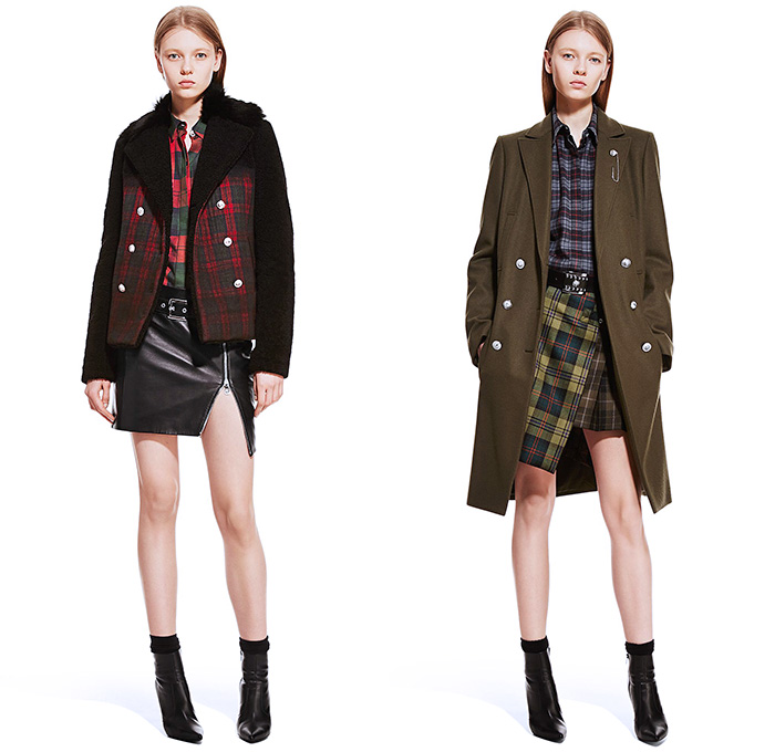 (04a) Tartan Shearling Peacoat - (04b) Lion Head Military Style Coat & Asymmetric Tartan Mini-Kilt - Versus Versace 2015-2016 Fall Autumn Winter Womens Lookbook Collection - Denim Jeans Miniskirt Skirt Frock Blouse Polka Dots Shirt Bandana Cracked Logo Sweatshirt Asymmetrical Dual Sleeveless Maxi Dress Embellishments Adornments Metallic Studs Plaid Tartan Military Knit Sweater Jumper Outerwear Coat Blazer Boots Sweaterdress Vestdress Zipper Furry Shearling Handkerchief Hem Accordion Pleats Pantsuit Pants Trousers