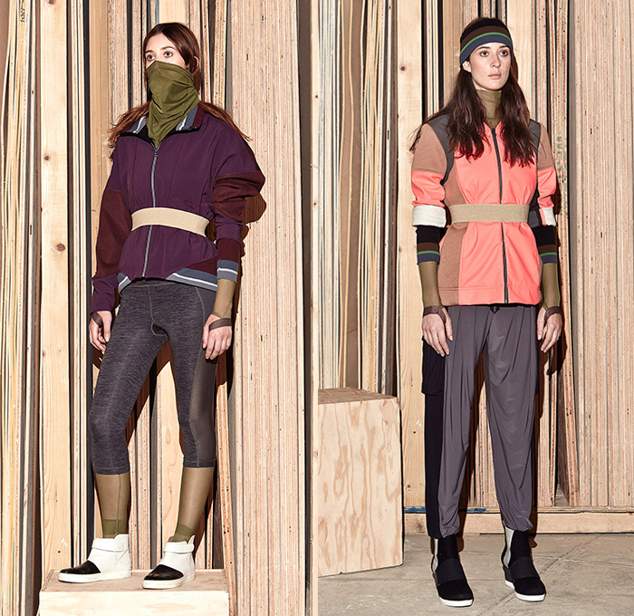 VPL by Victoria Bartlett 2015-2016 Fall Autumn Winter Womens Lookbook Presentation - New York Fashion Week NYFW - Gym Fitness Sporty Leggings Banded Strap Sweatshirt Multi-Panel Hand Harness Jogger Sweatpants Nylon Stretch Sneakers Sheer Chiffon Turtleneck Sweater Jumper V-Neck Headband Midriff Crop Top Skirt Frock Drawstring Tank Top