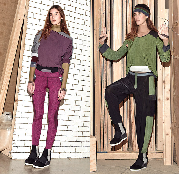 VPL by Victoria Bartlett 2015-2016 Fall Autumn Winter Womens Lookbook Presentation - New York Fashion Week NYFW - Gym Fitness Sporty Leggings Banded Strap Sweatshirt Multi-Panel Hand Harness Jogger Sweatpants Nylon Stretch Sneakers Sheer Chiffon Turtleneck Sweater Jumper V-Neck Headband Midriff Crop Top Skirt Frock Drawstring Tank Top