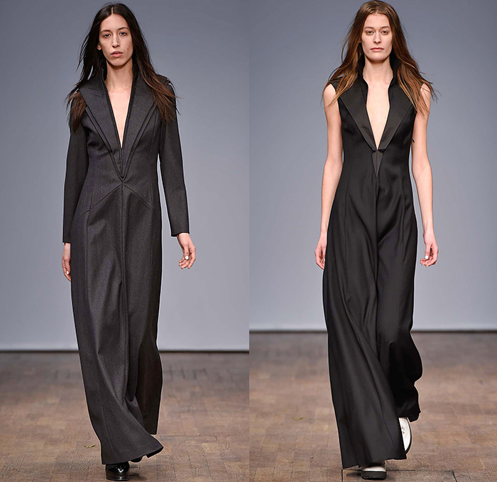 WHYRED 2015-2016 Fall Autumn Winter Womens Runway Catwalk Looks - Fashion Week Stockholm Sweden - Denim Jeans Knit Turtleneck Pantsuit Lace Accordion Pleats Batwing Stripes Maxi Dress Stockings Flare Oversized Coat Sheer Chiffon Neck Tie Leggings Silk Gown Onesie Jumpsuit Coveralls Shirtdress