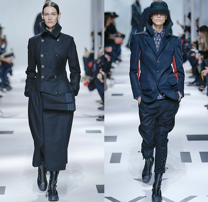 Y-3 Yohji Yamamoto x Adidas 2015-2016 Fall Autumn Winter Womens Runway Catwalk Looks - Mode à Paris Fashion Week Mode Masculine France - Military Aviator Furry Bomber Coatdress Utility Cargo Pockets Leggings Camouflage Topography Dress Skirt Frock Outerwear Coat Boots Pantsuit Lace Up Blouse Hat Cap Parka Nylon Onesie Jumpsuit Coveralls Overalls Hoodie Pleats Knit Sweater Jumper Slouchy