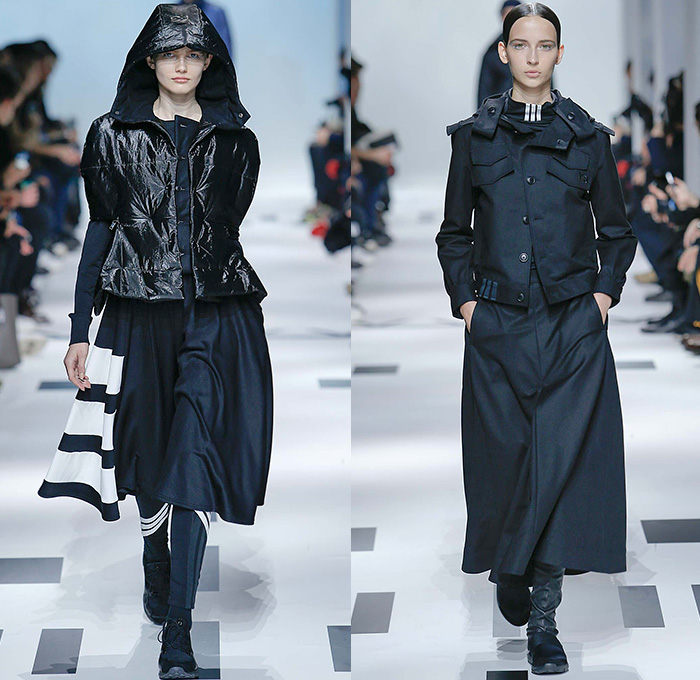 Y-3 Yohji Yamamoto x Adidas 2015-2016 Fall Autumn Winter Womens Runway Catwalk Looks - Mode à Paris Fashion Week Mode Masculine France - Military Aviator Furry Bomber Coatdress Utility Cargo Pockets Leggings Camouflage Topography Dress Skirt Frock Outerwear Coat Boots Pantsuit Lace Up Blouse Hat Cap Parka Nylon Onesie Jumpsuit Coveralls Overalls Hoodie Pleats Knit Sweater Jumper Slouchy