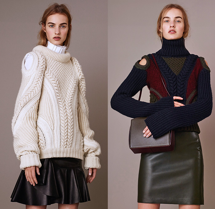 Alexander McQueen 2015 Pre Fall Autumn Womens Lookbook Presentation - Victorian Shearling Leather Chunky Knit Sweater Ruffles Bell Sleeves Lace Turtleneck Corset Belt Flowers   Outerwear Capelet Jumper Skirt Frock Miniskirt Concave Asymmetrical Hem Aviator Jacket Bag Multi-Panel Dress Florals Botanical Print Graphic Pattern Sheer Chiffon Tiered Double Breasted Coatdress Gown