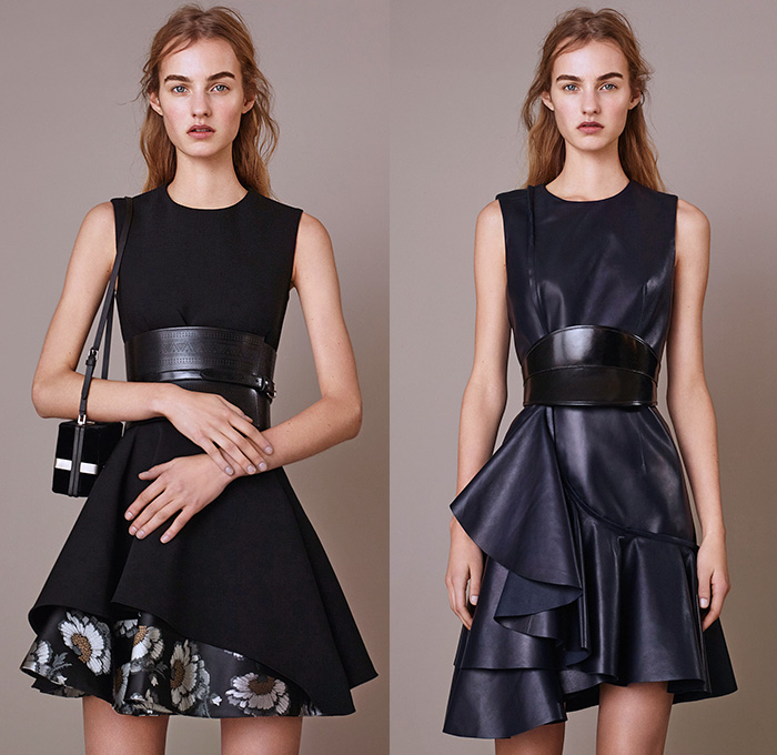 Alexander McQueen 2015 Pre Fall Autumn Womens Lookbook Presentation - Victorian Shearling Leather Chunky Knit Sweater Ruffles Bell Sleeves Lace Turtleneck Corset Belt Flowers   Outerwear Capelet Jumper Skirt Frock Miniskirt Concave Asymmetrical Hem Aviator Jacket Bag Multi-Panel Dress Florals Botanical Print Graphic Pattern Sheer Chiffon Tiered Double Breasted Coatdress Gown