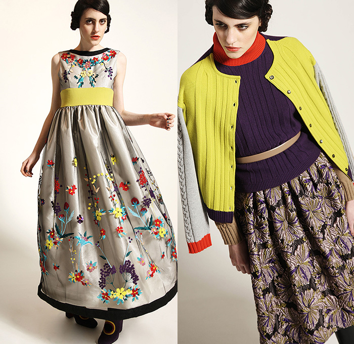 Antonio Marras 2015 Pre Fall Autumn Womens Lookbook Presentation - Flowers Garden Culottes Skirt Shirtdress Coat Turtleneck Knit Cardigan Russian Motif Crepe Tunic Flowers Florals Botanical Print Graphic Pattern Fauna Leaves Foliage Blouse Wide Leg Palazzo Pants Boots Outerwear Maxi Dress Maxi Sweater Jumper Embroidery Silk Color Block Leggings Chunky Stripes Ushanka Windowpane Check Zigzag Lace