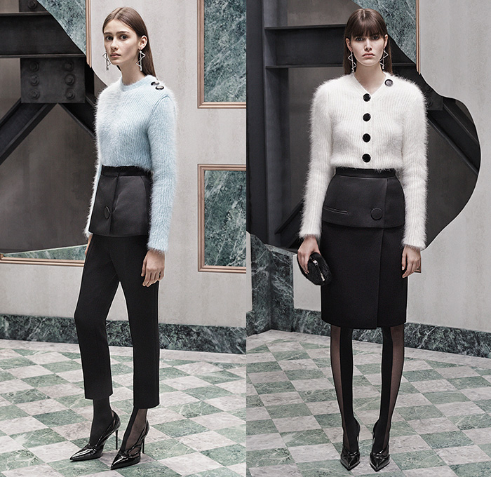 Balenciaga 2015 Pre Fall Autumn Womens Lookbook Presentation - Spray Paint Trench Coat Windowpane Check Mink Fur Denim Jeans Metal Buttons Studs Bomber Jacket Vestdress Gloves Arm Warmers Stockings Tights Scarf Coatdress Belted Waist Cropped Pants Fauna Leaves Foliage Emblem Capri Handbag Bag Shawl Blouse Mohair Pants Trousers Skirt Frock Cardigan High Slit Handkerchief Hem Turtleneck Dots Noodle Strap