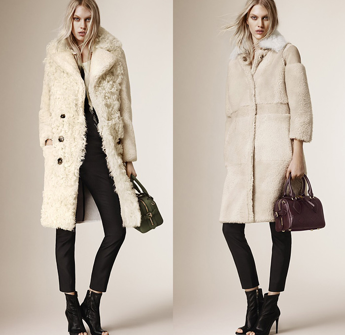 Burberry Prorsum 2015 Pre Fall Autumn Womens Lookbook Presentation - Fringes Lace Shearling Furry Moto Motorcycle Biker Rider Leather Racer Ribbed Panels Cropped Pants Peel Away Leggings Scarf Animal Jungle Leopard Cheetah Animal Print Camo Camouflage Outerwear Jacket Trench Coat Overcoat Dress Polka Dots Sheer Chiffon Ribbon Shaggy Cardigancoat