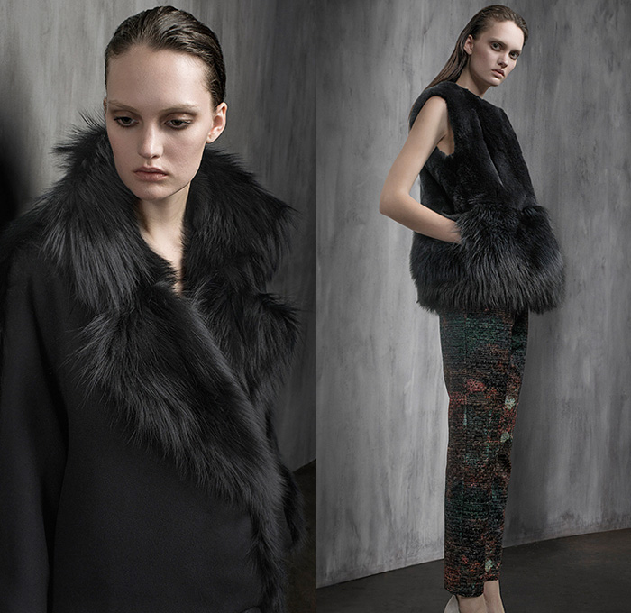 Co Los Angeles 2015 Pre Fall Autumn Womens Lookbook Presentation - Furry Outerwear Capelet Turtleneck Culottes Coatdress Knit Drapery Jacket Coat A-line Cashmere Jacquard Bouclé Trapeze Sleeveless Pants Trousers Wide Leg Gauchos Overcoat Wide Lapel Skirt Frock Drawstring Drapery Pleats Maxi Dress Bell Sleeves