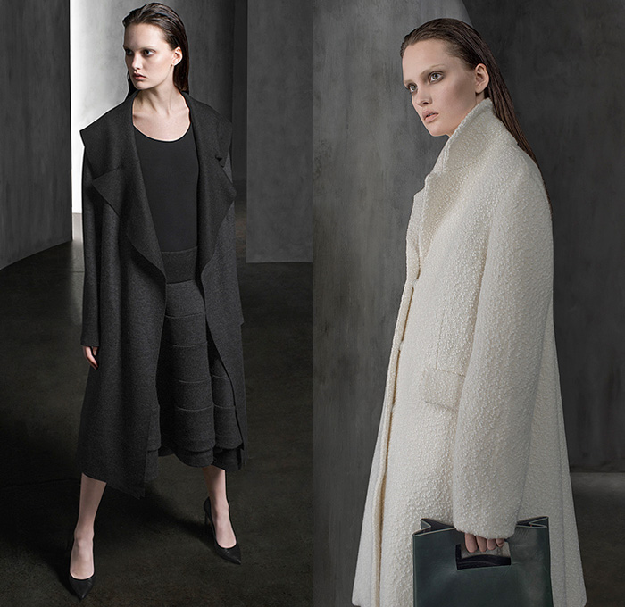 Co Los Angeles 2015 Pre Fall Autumn Womens Lookbook Presentation - Furry Outerwear Capelet Turtleneck Culottes Coatdress Knit Drapery Jacket Coat A-line Cashmere Jacquard Bouclé Trapeze Sleeveless Pants Trousers Wide Leg Gauchos Overcoat Wide Lapel Skirt Frock Drawstring Drapery Pleats Maxi Dress Bell Sleeves