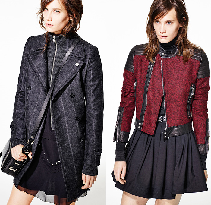 Diesel Black Gold 2015 Pre Fall Autumn Mens Womens Lookbook Presentation - London British Punk Rock Denim Jeans Leather Metal Studs Moto Biker Grommets Knit Parka Pinstripe Shirtdress Frock Miniskirt Pleats Outerwear Jacket Geometric Motorcycle Rider 3D Embellishments Adornments Sweater Jumper Blazer White Ensemble Sheer Chiffon Dress Blouse Zipper Plaid Checks Peacoat Ribbed Panels Cropped Pants Hoodie Furry