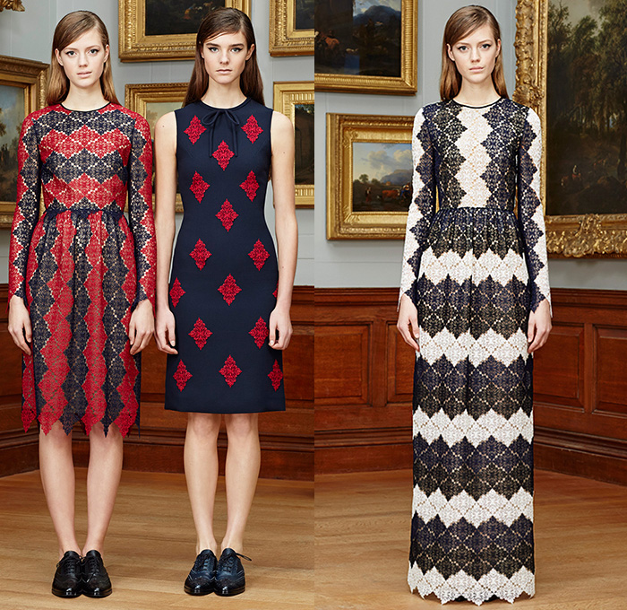 Erdem Moralioglu 2015 Pre Fall Autumn Womens Lookbook Presentation - Jacquard Lace Bejeweled Diamond Flowers Embroidery Mesh Knit Furry Trench Coat Wide Leg Sailor Pants Trousers Blazer Outerwear Coat Ornamental Print Decorative Art 3D Embellishments Adornments Flowers Florals Print Pattern Rollneck Leather Peacoat Ribbon Stripes Frock Midi Skirt Scarf Maxi Dress Goddess Gown Feathers Sheer Chiffon