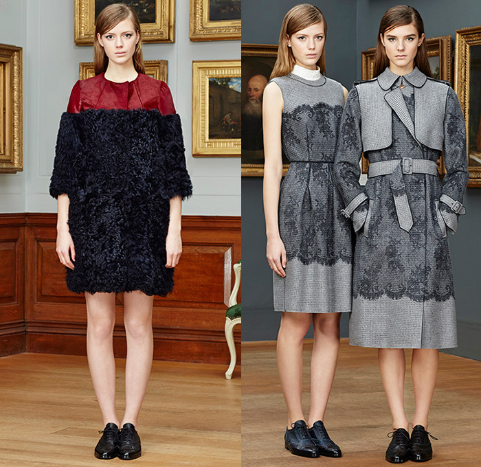 Erdem Moralioglu 2015 Pre Fall Autumn Womens Lookbook Presentation - Jacquard Lace Bejeweled Diamond Flowers Embroidery Mesh Knit Furry Trench Coat Wide Leg Sailor Pants Trousers Blazer Outerwear Coat Ornamental Print Decorative Art 3D Embellishments Adornments Flowers Florals Print Pattern Rollneck Leather Peacoat Ribbon Stripes Frock Midi Skirt Scarf Maxi Dress Goddess Gown Feathers Sheer Chiffon