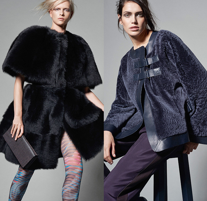 Giorgio Armani 2015 Pre Fall Autumn Womens Lookbook Presentation - Medieval Stitching Plates Embossed Engraved Leather Mesh Furry Pantsuit Lace Dress Leggings Outerwear Coat Wrap Sash Waist Sweater Jumper Shirt Blouse Cropped Pants Trousers Blazer Banded Strap Collar Skirt Panel Noodle Spaghetti Strap Crop Top Midriff Peel Away Fold Out Lapel Zipper Bag Handbag Pleats Silk Gown