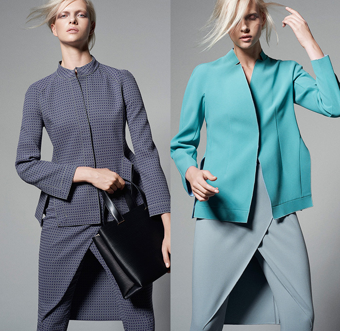 Giorgio Armani 2015 Pre Fall Autumn Womens Lookbook Presentation - Medieval Stitching Plates Embossed Engraved Leather Mesh Furry Pantsuit Lace Dress Leggings Outerwear Coat Wrap Sash Waist Sweater Jumper Shirt Blouse Cropped Pants Trousers Blazer Banded Strap Collar Skirt Panel Noodle Spaghetti Strap Crop Top Midriff Peel Away Fold Out Lapel Zipper Bag Handbag Pleats Silk Gown