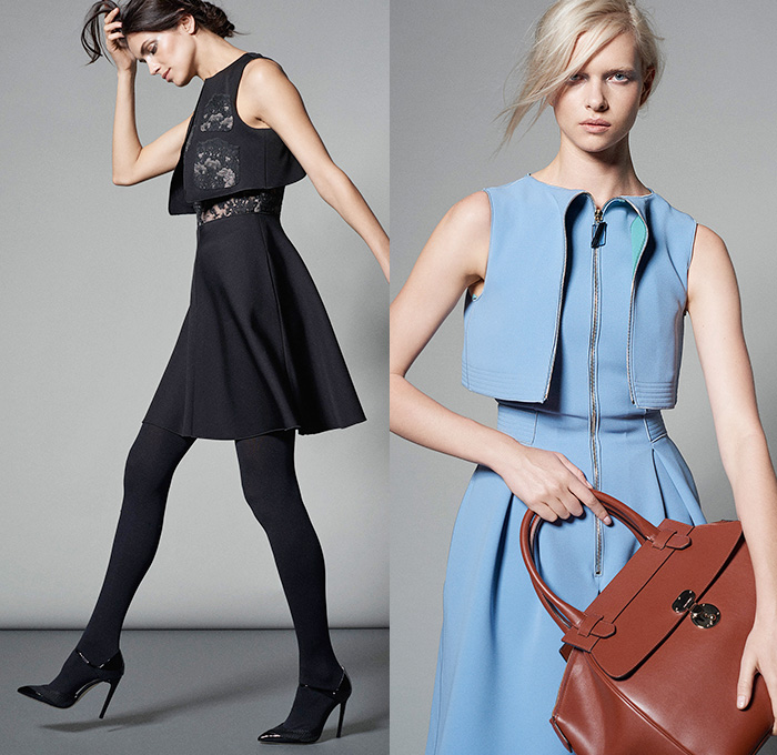 Giorgio Armani 2015 Pre Fall Autumn Womens Lookbook Presentation - Medieval Stitching Plates Embossed Engraved Leather Mesh Furry Pantsuit Lace Dress Leggings Outerwear Coat Wrap Sash Waist Sweater Jumper Shirt Blouse Cropped Pants Trousers Blazer Banded Strap Collar Skirt Panel Noodle Spaghetti Strap Crop Top Midriff Peel Away Fold Out Lapel Zipper Bag Handbag Pleats Silk Gown