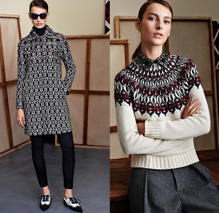 Gucci 2015 Pre Fall Autumn Womens Lookbook Presentation - Denim Jeans 1960s Sixties 1970s Seventies 3D Embellishments Coat Knit Furry Suede Flare Windowpane Check Blousedress Accordion Pleats Hippie Bohemian Embroidery Adornments Bejeweled Outerwear Jacket Peacoat Sweater Jumper Scarf Ribbon Cropped Pants Trousers Ornamental Print Decorative Art Brogues Studs Dress Shirtdress Wrap Gown Fauna Foliage Print