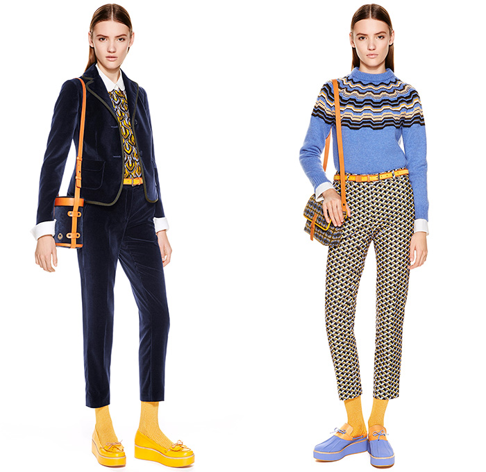 M Missoni 2015 Pre Fall Autumn Womens Lookbook Presentation - Zigzag Stripes Pantsuit Velvet Knit Leggings Fox Mittens Dress Sheer Geometric Ornamental Print Decorative Art Sweater Jumper Cubes Pants Trousers Cropped Pants Hoodie Animal Wide Leg Nautical Coatdress Outerwear Coat Gloves Ribbon Sleeveless Shirtdress Hat Duck Boots Sweaterdress Turtleneck Basketweave Sheer Chiffon Mix Match Shorts