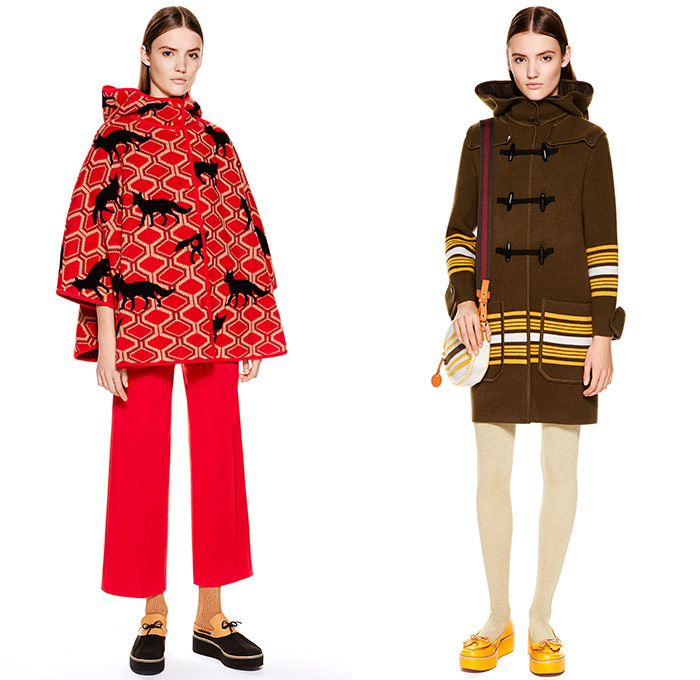 M Missoni 2015 Pre Fall Autumn Womens Lookbook Presentation - Zigzag Stripes Pantsuit Velvet Knit Leggings Fox Mittens Dress Sheer Geometric Ornamental Print Decorative Art Sweater Jumper Cubes Pants Trousers Cropped Pants Hoodie Animal Wide Leg Nautical Coatdress Outerwear Coat Gloves Ribbon Sleeveless Shirtdress Hat Duck Boots Sweaterdress Turtleneck Basketweave Sheer Chiffon Mix Match Shorts