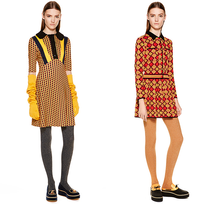 M Missoni 2015 Pre Fall Autumn Womens Lookbook Presentation - Zigzag Stripes Pantsuit Velvet Knit Leggings Fox Mittens Dress Sheer Geometric Ornamental Print Decorative Art Sweater Jumper Cubes Pants Trousers Cropped Pants Hoodie Animal Wide Leg Nautical Coatdress Outerwear Coat Gloves Ribbon Sleeveless Shirtdress Hat Duck Boots Sweaterdress Turtleneck Basketweave Sheer Chiffon Mix Match Shorts