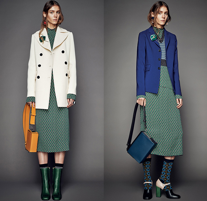 Marni Italy 2015 Pre Fall Autumn Womens Lookbook Presentation - 1960s Sixties Retro Furry Waistcoat Stripes Coat Knit Bejeweled Dress Flare Pants Trousers Vest Waistcoat Belted Waist Flowers Florals Botanical Print Graphic Pattern Gloves Windowpane Check Sweater Jumper Arm Warmers Embellishments Adornments Bejeweled Midi Skirt Flap Pockets Weave Boots Ornamental Peacoat Blazer Quilted Asymmetrical Hem