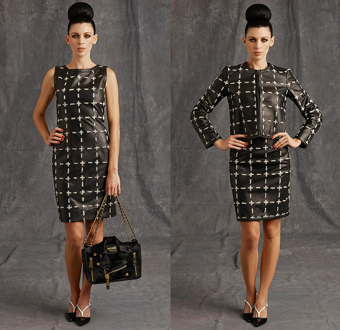 Moschino 2015 Pre Fall Autumn Womens Lookbook Presentation - Pop Art Dry Cleaning Washing Instructions Laundry Icons Tape Measure Coatdress Quilted Leather Bomber Sequins Furry Bag Receipt Hangers Outerwear Coat Measurements Ruler Numbers Sizes Bomberdress Dress Skirt Ribbon Shirtdress Blazer Stitches 3D Embellishments Tiny Hangers Scissor Dress Wrap Halter Top Silk Typography Chain Capelet Terry Cloth Luggage