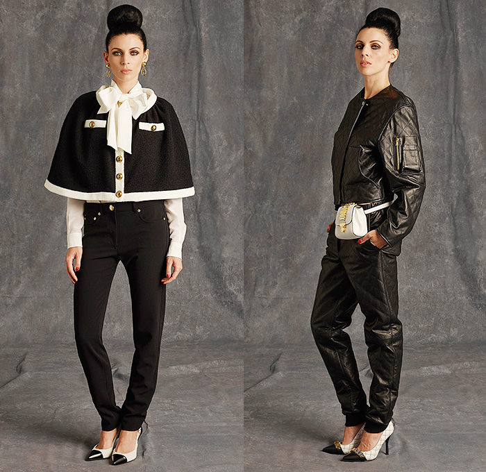 Moschino 2015 Pre Fall Autumn Womens Lookbook Presentation - Pop Art Dry Cleaning Washing Instructions Laundry Icons Tape Measure Coatdress Quilted Leather Bomber Sequins Furry Bag Receipt Hangers Outerwear Coat Measurements Ruler Numbers Sizes Bomberdress Dress Skirt Ribbon Shirtdress Blazer Stitches 3D Embellishments Tiny Hangers Scissor Dress Wrap Halter Top Silk Typography Chain Capelet Terry Cloth Luggage