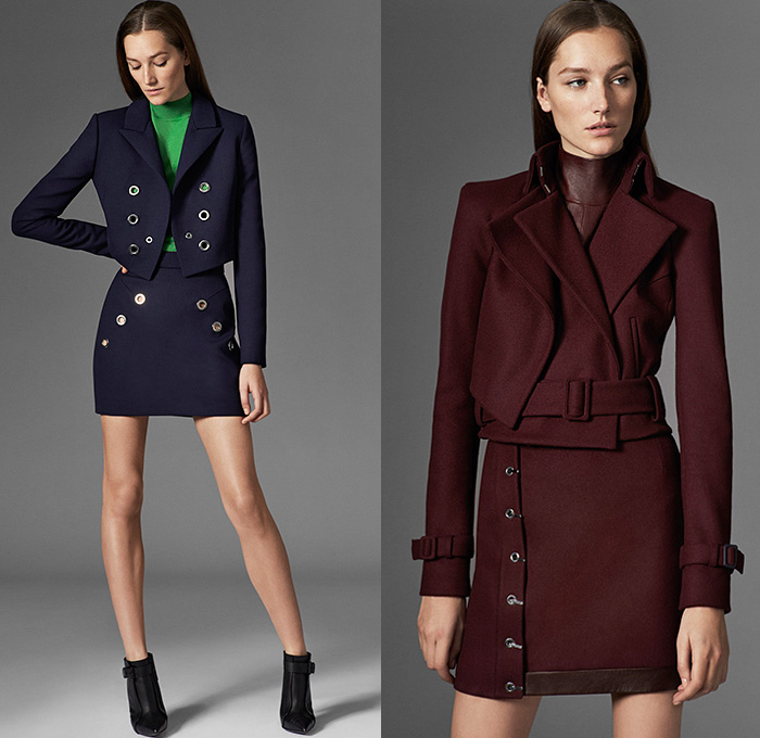 Mugler 2015 Pre Fall Autumn Womens Lookbook Presentation - Grommets Turtleneck Pantsuit Perforated Wide Leg Palazzo Pants Blazer Hooks Sleek Knit Biker Outerwear Coatdress Leather Extra Panel Lapel Dress Trench Coat Trousers Sleeveless Masculine White Ensemble Miniskirt Skirt Frock Chelsea Boots Asymmetrical Hem Sweater Jumper Blouse Motorcycle Sweaterdress Embroidery Sheer Chiffon Halter Top Gown