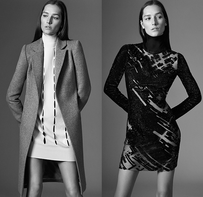 Mugler 2015 Pre Fall Autumn Womens Lookbook Presentation - Grommets Turtleneck Pantsuit Perforated Wide Leg Palazzo Pants Blazer Hooks Sleek Knit Biker Outerwear Coatdress Leather Extra Panel Lapel Dress Trench Coat Trousers Sleeveless Masculine White Ensemble Miniskirt Skirt Frock Chelsea Boots Asymmetrical Hem Sweater Jumper Blouse Motorcycle Sweaterdress Embroidery Sheer Chiffon Halter Top Gown