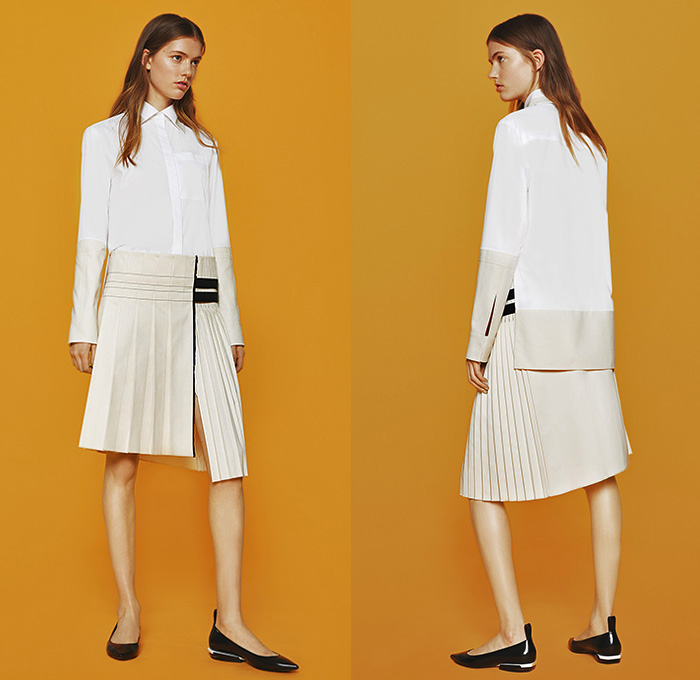 Paco Rabanne 2015 Pre Fall Autumn Womens Lookbook Presentation - Athletic Sporty Quilted Leather Accordion Pleats Dress Grommets Stripes Turtleneck Zigzag Houndstooth Slim Tapered Pants Trousers Diamonds Zipper Blouse Skirt Frock Handkerchief Hem Sequins Sheer Chiffon Miniskirt Outerwear Coat Cords Corduroy