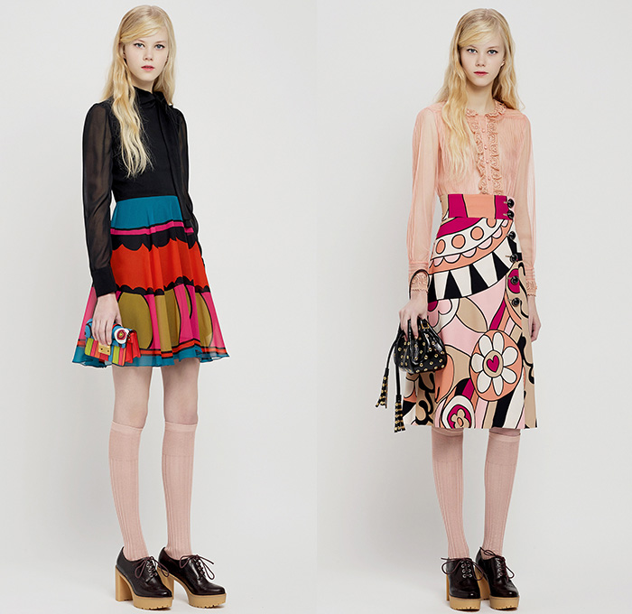 Red Valentino 2015 Pre Fall Autumn Womens Lookbook Presentation - Pop Art Flowers 1960s Peter Pan Collar Dress 3D Embroidery Knit Stripes Ruffles Furry Rainwear 1970s Seventies Hippie Boho Bohemian Sixties Florals Botanical Print Graphic Pattern Blouse Shirtdress Sheer Chiffon Tulle Embellished Collar Silk Heart Circus Tent Hem Ribbon Flap Cargo Pockets Vestdress Moto Biker Rider Leather Studs Plastic Dots