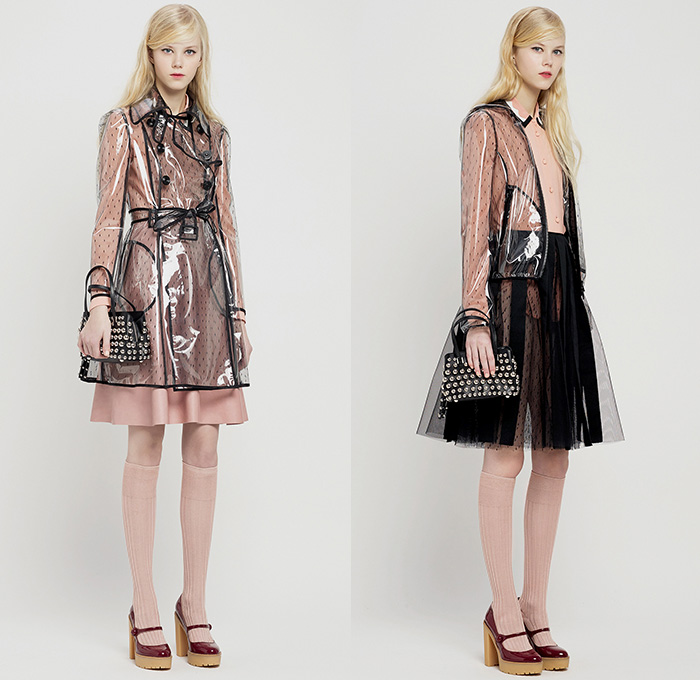 Red Valentino 2015 Pre Fall Autumn Womens Lookbook Presentation - Pop Art Flowers 1960s Peter Pan Collar Dress 3D Embroidery Knit Stripes Ruffles Furry Rainwear 1970s Seventies Hippie Boho Bohemian Sixties Florals Botanical Print Graphic Pattern Blouse Shirtdress Sheer Chiffon Tulle Embellished Collar Silk Heart Circus Tent Hem Ribbon Flap Cargo Pockets Vestdress Moto Biker Rider Leather Studs Plastic Dots