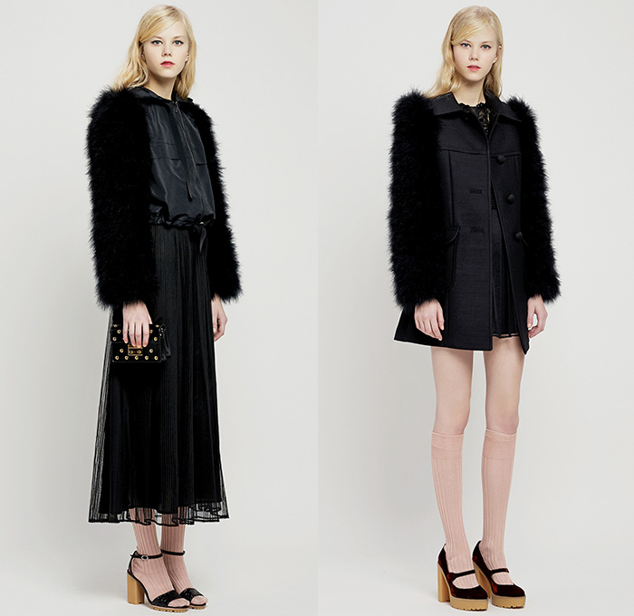 Red Valentino 2015 Pre Fall Autumn Womens Lookbook Presentation - Pop Art Flowers 1960s Peter Pan Collar Dress 3D Embroidery Knit Stripes Ruffles Furry Rainwear 1970s Seventies Hippie Boho Bohemian Sixties Florals Botanical Print Graphic Pattern Blouse Shirtdress Sheer Chiffon Tulle Embellished Collar Silk Heart Circus Tent Hem Ribbon Flap Cargo Pockets Vestdress Moto Biker Rider Leather Studs Plastic Dots