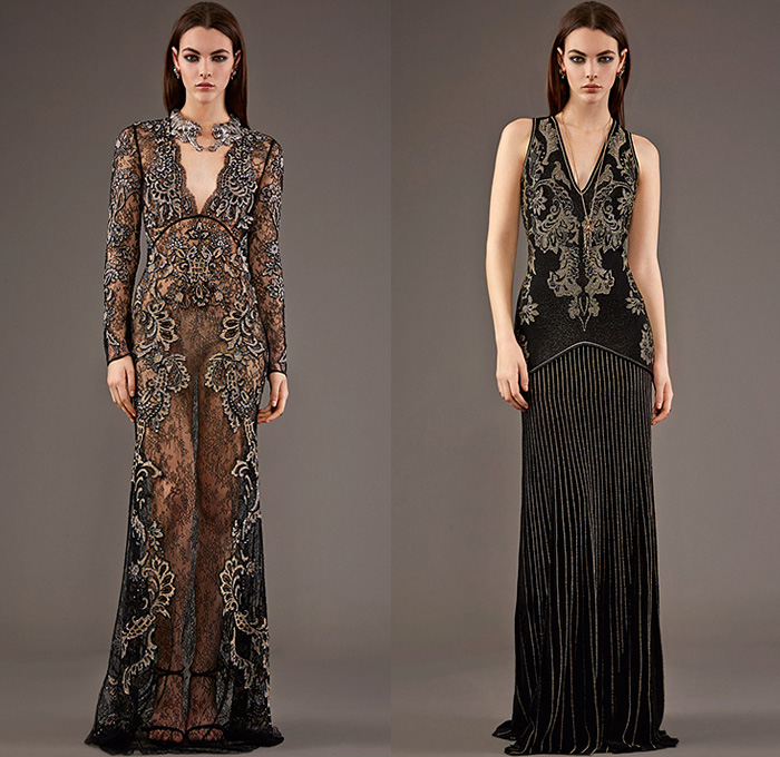 Roberto Cavalli 2015 Pre Fall Autumn Womens Lookbook Presentation - Jeans Rock n Roll Baroque Snake Reptile Python Tiger Pantsuit Blazer Furry Wide Leg Palazzo Pants Culottes Gown Furry Knit Brocade Jacquard Sequins Gown Maxi Dress Flowers Florals Print Graphic Pattern Ornamental Print Sheer Chiffon Blouse Scarf Boots Cap Sleeve Motorcycle Biker Rider Leather Embroidery Jacquard Pleats Drapery Ruffles
