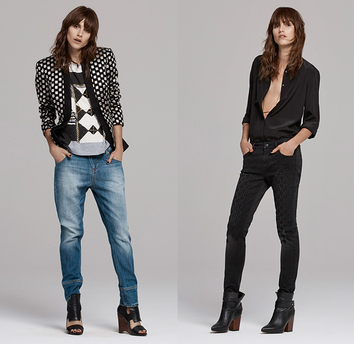 sass & bide 2015 Pre Fall Autumn Womens Lookbook Presentation - Denim Jeans Fringes Wide Leg Palazzo Pants Knit Plaid Moto Biker Embroidery Wrap Peplum Metallic Outerwear Tuxedo Cocktail Jacket Silk Jogger Sweatpants Noodle Spaghetti Strap Bustier Sweater Jumper Coatdress Leather Handkerchief Hem Shorts Embroidery 3D Embellishments Adornments Sheer Chiffon Harness Furry Maxi Dress Lace Chelsea Boots