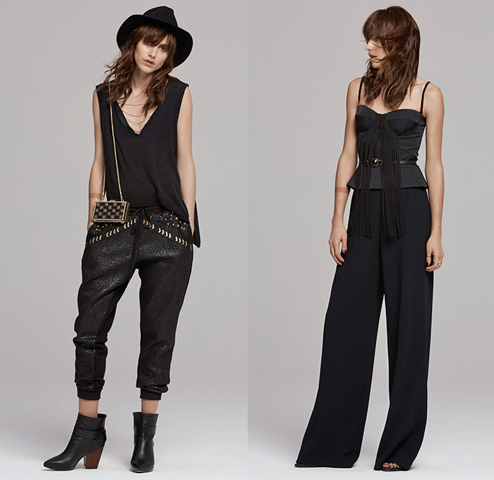 sass & bide 2015 Pre Fall Autumn Womens Lookbook Presentation - Denim Jeans Fringes Wide Leg Palazzo Pants Knit Plaid Moto Biker Embroidery Wrap Peplum Metallic Outerwear Tuxedo Cocktail Jacket Silk Jogger Sweatpants Noodle Spaghetti Strap Bustier Sweater Jumper Coatdress Leather Handkerchief Hem Shorts Embroidery 3D Embellishments Adornments Sheer Chiffon Harness Furry Maxi Dress Lace Chelsea Boots