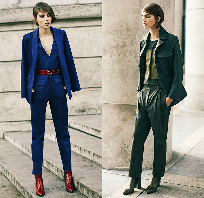 Sonia By Sonia Rykiel 2015 Pre Fall Autumn Womens Lookbook Presentation - Denim Jeans Coat Bejeweled Leopard Camo Ribbons Military Quilted Tiered Embroidery 3D Embellishments Adornments Outerwear Chelsea Boots Camouflage Stripes Moto Motorcycle Biker Rider Leather Scarf Knit High Waist Ruffled Hem Blazer Onesie Jumpsuit Coveralls Playsuit Strips Wool Pants Trousers Pleats Sash Waist Shearling Dress Bomber Jacket