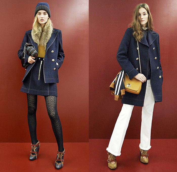 Sonia Rykiel 2015 Pre Fall Autumn Womens Lookbook Presentation - 1970s Seventies Denim Jeans Leggings Furry Coat Flare Leopard Grommets Hanging Sleeve Cape Tartan Turtleneck Stars Shearling Blazer Ankle Boots Skirt Frock Miniskirt Scarf Knit Cap Beanie Bag Trench Coat Gloves Suede Bohemian Boho Sweater Jumper Flowers Florals Plaid Sheer Chiffon Lace Sweatshirt Shorts Purse Clutch Hoodie