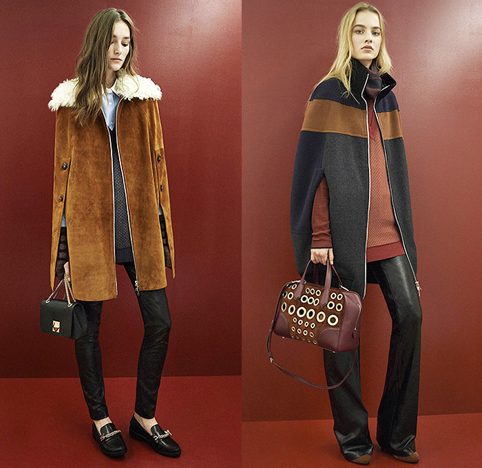 Sonia Rykiel 2015 Pre Fall Autumn Womens Lookbook Presentation - 1970s Seventies Denim Jeans Leggings Furry Coat Flare Leopard Grommets Hanging Sleeve Cape Tartan Turtleneck Stars Shearling Blazer Ankle Boots Skirt Frock Miniskirt Scarf Knit Cap Beanie Bag Trench Coat Gloves Suede Bohemian Boho Sweater Jumper Flowers Florals Plaid Sheer Chiffon Lace Sweatshirt Shorts Purse Clutch Hoodie