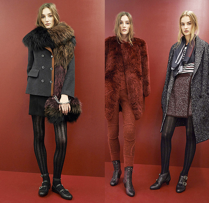 Sonia Rykiel 2015 Pre Fall Autumn Womens Lookbook Presentation - 1970s Seventies Denim Jeans Leggings Furry Coat Flare Leopard Grommets Hanging Sleeve Cape Tartan Turtleneck Stars Shearling Blazer Ankle Boots Skirt Frock Miniskirt Scarf Knit Cap Beanie Bag Trench Coat Gloves Suede Bohemian Boho Sweater Jumper Flowers Florals Plaid Sheer Chiffon Lace Sweatshirt Shorts Purse Clutch Hoodie