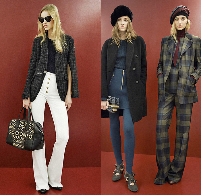 Sonia Rykiel 2015 Pre Fall Autumn Womens Lookbook Presentation - 1970s Seventies Denim Jeans Leggings Furry Coat Flare Leopard Grommets Hanging Sleeve Cape Tartan Turtleneck Stars Shearling Blazer Ankle Boots Skirt Frock Miniskirt Scarf Knit Cap Beanie Bag Trench Coat Gloves Suede Bohemian Boho Sweater Jumper Flowers Florals Plaid Sheer Chiffon Lace Sweatshirt Shorts Purse Clutch Hoodie