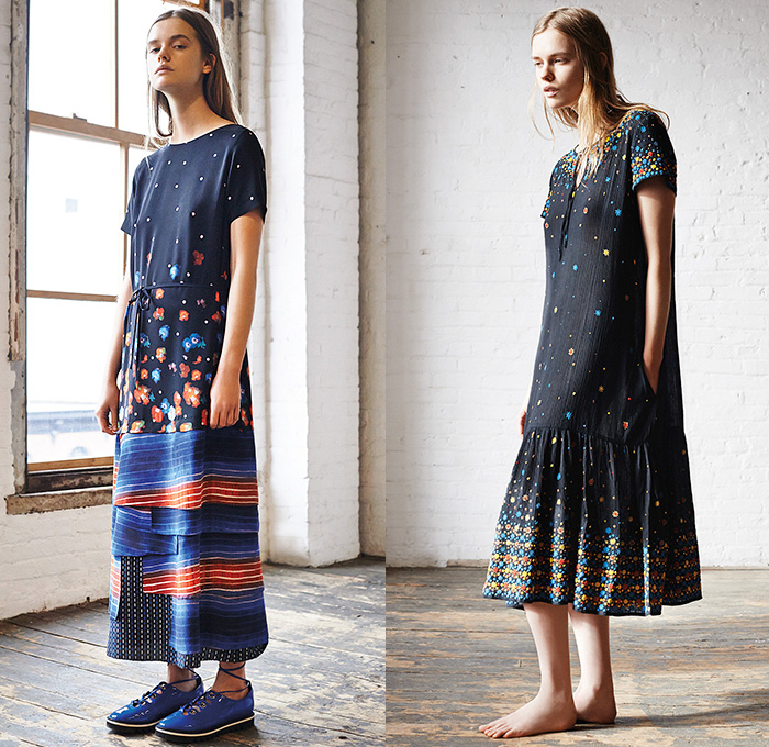 SUNO New York 2015 Pre Fall Autumn Womens Lookbook Presentation - Fringes Knit Tassels Weave Windowpane Check Turtleneck Lace Up Beads Blouse Flowers Embroidery 3D Embellishments Adornments Wide Leg Cropped Palazzo Pants Trousers Culottes Outerwear Blazer Grommets Maxi Dress Florals Print Graphic Pattern Skirt Frock Tunic Tiered Stripes