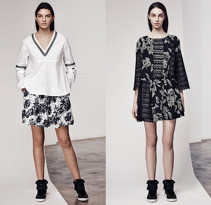 Thakoon Addition 2015 Pre Fall Autumn Womens Lookbook Presentation - Sporty Knit Fringes Turtleneck Shirtdress Lace Pinstripe Windowpane Check Wool Slim High Tops Sleeveless Waistcoat Shawl Cropped Pants Trousers Flowers Florals Flora Fauna Leaves Foliage Print Graphic Pattern Sweater Jumper Embroidery Shorts Plaid Outerwear Jacket Slouchy Tie Up Drawstring Stripes Funnelneck Skirt Frock Miniskirt Maxi Dress