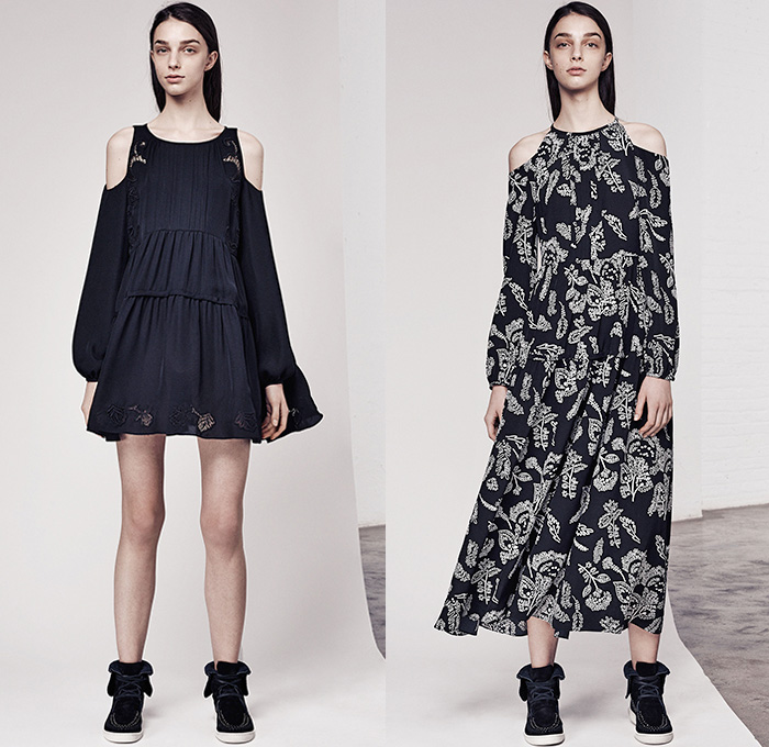 Thakoon Addition 2015 Pre Fall Autumn Womens Lookbook Presentation - Sporty Knit Fringes Turtleneck Shirtdress Lace Pinstripe Windowpane Check Wool Slim High Tops Sleeveless Waistcoat Shawl Cropped Pants Trousers Flowers Florals Flora Fauna Leaves Foliage Print Graphic Pattern Sweater Jumper Embroidery Shorts Plaid Outerwear Jacket Slouchy Tie Up Drawstring Stripes Funnelneck Skirt Frock Miniskirt Maxi Dress