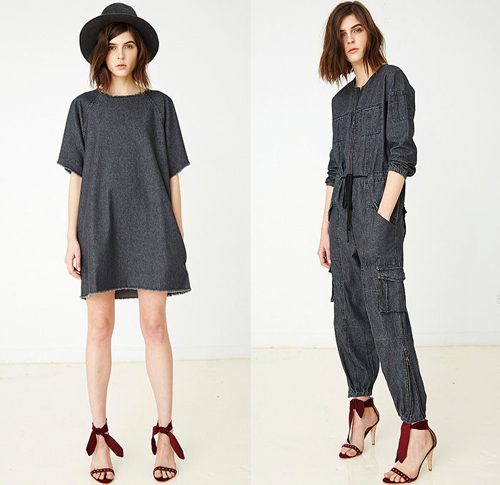 Ulla Johnson 2015 Pre Fall Autumn Womens Lookbook Presentation - Denim Jeans Flare Shirtdress Jumpsuit 70s Boho Fringes Quilted Lace Embroidery Foliage Raw Hem Frayed Hat Onesie Boiler Suit Salopette Coveralls Playsuit Wide Leg 1970s Seventies Hippie Bohemian Knit Blouse Long Sleeve Tie Up Culottes Gauchos Sash Waist Fauna Leaves Print Pattern Tunic Slouchy Cargo Pants Jogger Sweatpants Florals