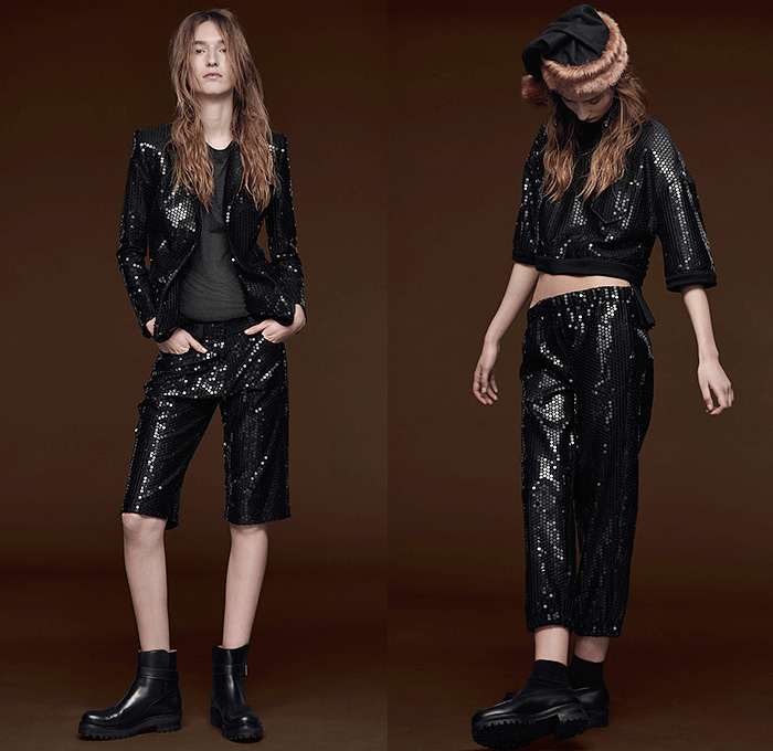 Vera Wang 2015 Pre Fall Autumn Womens Lookbook Presentation - Sequins Furry Black Ensemble Hoodie Grunge Sweaterdress Jumpsuit Wide Leg Pearls Pleats Knit Parka Shorts Blazer Boots Cropped Capri Sweater Jumper Flowers Florals Midi Pencil Skirt Frock Ruffles Sweatshirt Vest Waistcoat Wide Leg Palazzo Pants Trousers Pants Accordion Pleats Sheer Chiffon Oversized Maxi Dress Noodle Spaghetti Strap Gown