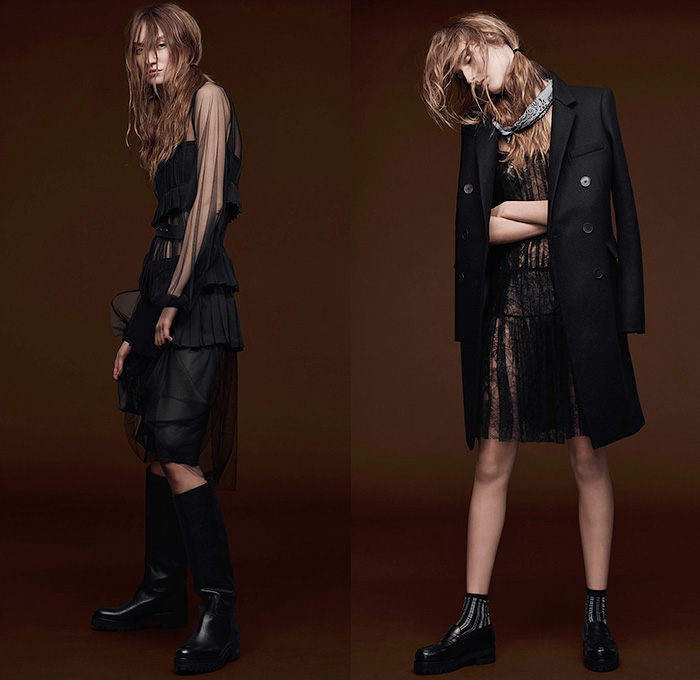 Vera Wang 2015 Pre Fall Autumn Womens Lookbook Presentation - Sequins Furry Black Ensemble Hoodie Grunge Sweaterdress Jumpsuit Wide Leg Pearls Pleats Knit Parka Shorts Blazer Boots Cropped Capri Sweater Jumper Flowers Florals Midi Pencil Skirt Frock Ruffles Sweatshirt Vest Waistcoat Wide Leg Palazzo Pants Trousers Pants Accordion Pleats Sheer Chiffon Oversized Maxi Dress Noodle Spaghetti Strap Gown